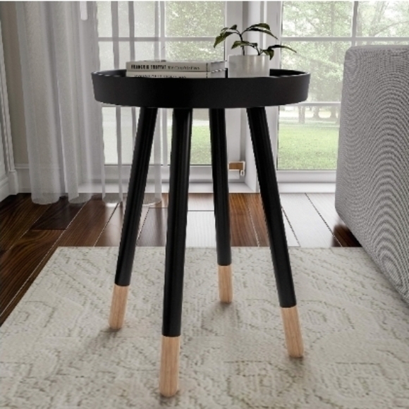 Black and Tan Round Side Table - Picture 1 of 1